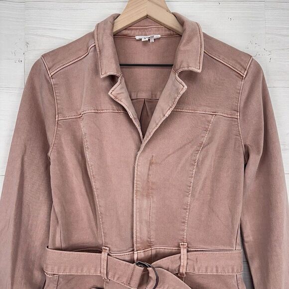 PAIGE Anessa Long Sleeve Jumpsuit Women 4 Pink Wide Leg Crop Belted High Rise - Picture 4 of 16